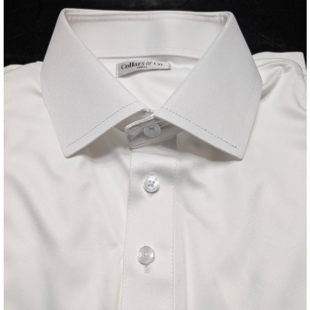 Collars & Co Mens Dress Semi Spread Collar Polo Shirt White Short Sleeve Small - Picture 12 of 13